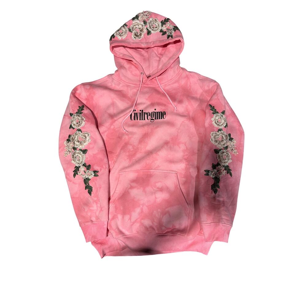 Civil Regime X Disney Pink Tie Dye Hoodie Floral Rose Embroidered NWT Large